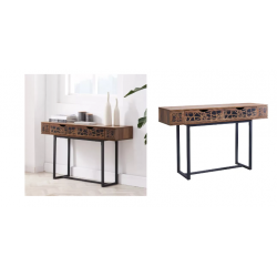 CONSOLE 2 TIROIRS DÉCOR BOIS ET MOTIFS NOIR L120 CM - ANAËLLE