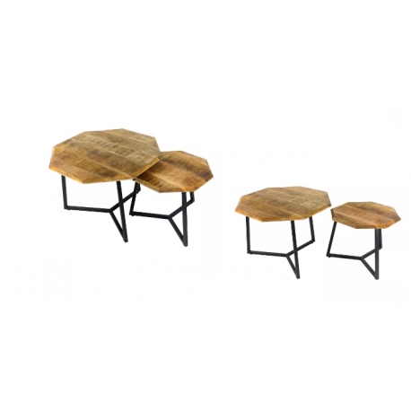 TABLE BASSE LOT DE 2 TABLES D'APPOINT OCTOGONALES STRUCTURE MÉTAL LAS VEGAS