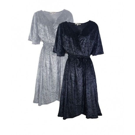 ROBES PORTEFEUILLE MIDI CODE NOIRES ET GRISES EN VELOURS