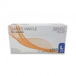 CARTON DE 10 PIECES GANTS VINYLE SENSI'PLUS BLANC TAILLE L X100