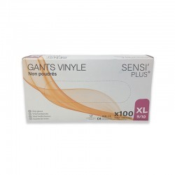 CARTON DE 10 PIECES GANTS VINYLE SENSI'PLUS BLANC TAILLE XL X100